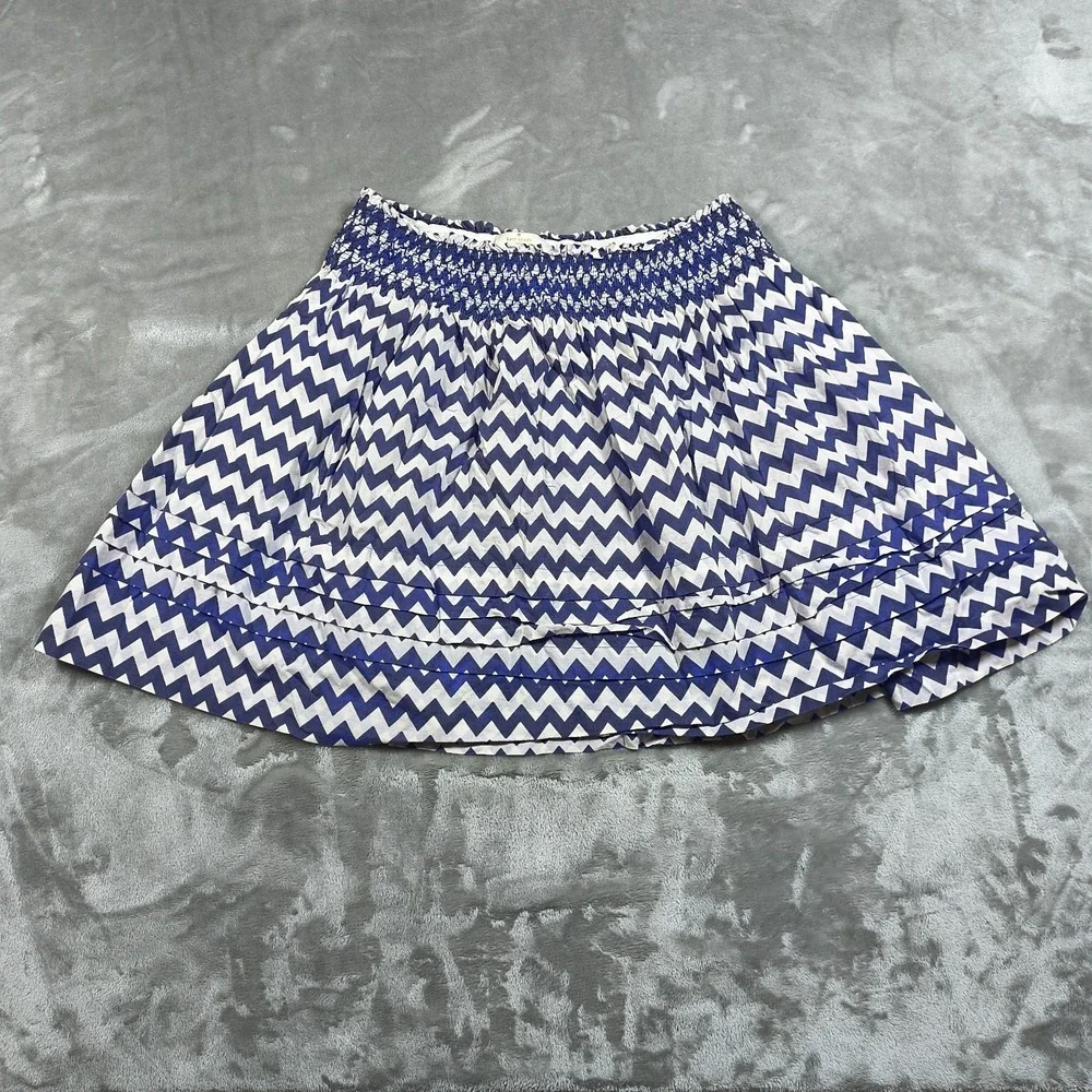 Kate Spade Skirt The Rules Women Small Blue White Zigzag  Smocked Mini A Line‎